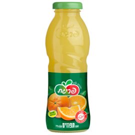 בקבוק שתיה תפוזים פריגת 330 מ''ל תווית ירוק ולבן לחץ טבעי טבעוני ללא חומרים משמרים