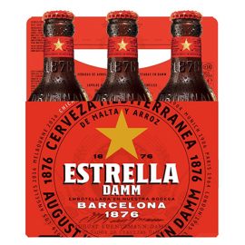 שישיית בירה אסטרלה דאם 330 מ''ל - אריזת שתייה בצבע אדום וירוק לוגו CERVEZA MEDITERRÁNEA