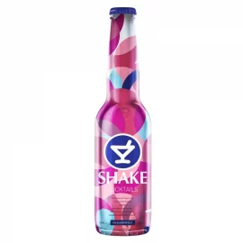 בקבוק קוקטייל שייק ג'ין ואשכוליות 330 מ''ל צבעוני עם עיצוב גאומטרי ורוד וכחול מSHAKE Cocktails